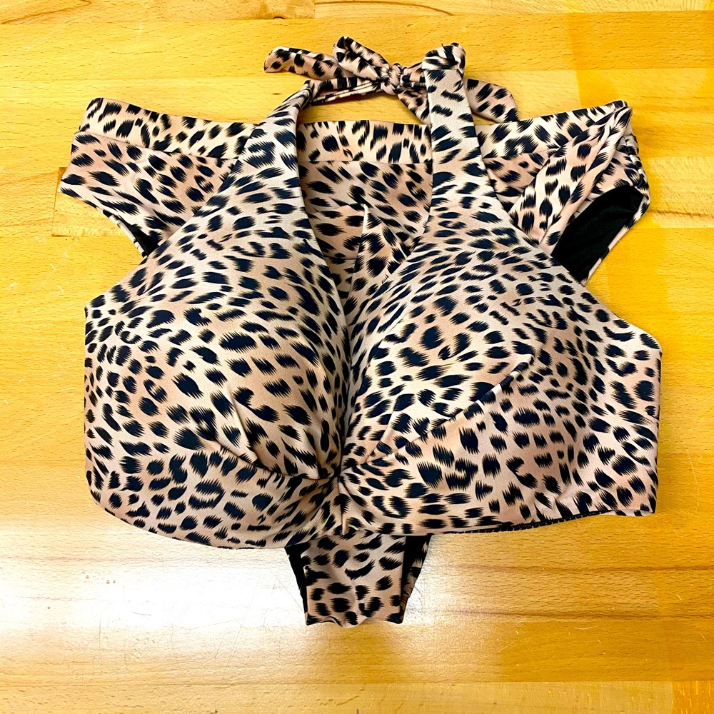 Deep V Halter & High Rise Cheetah Bikini NEW